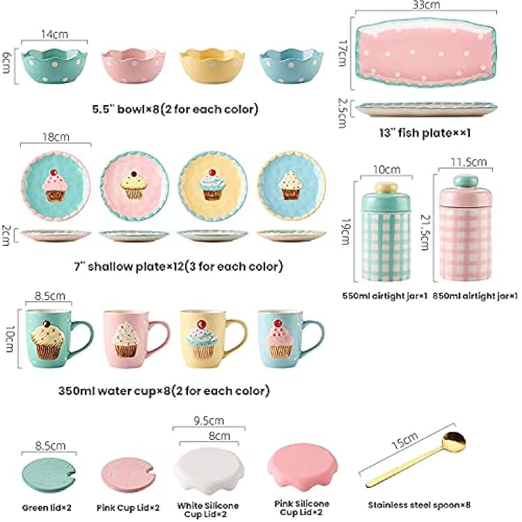 Dinnerware Sets - Luxury Gift Dishes Service Set, Ceramics Dinner Sets, 47 Pieces Cake Series Cereal Bowl Steak Plate and Mug | Porcelain Dinnerware Set for Children's Specialty Restaurant