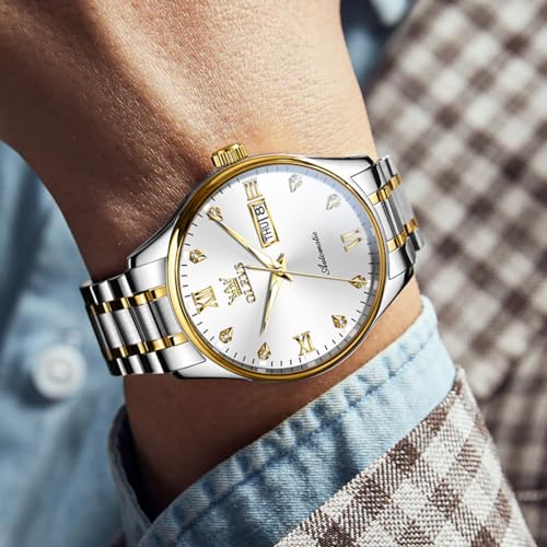 Image of OLEVS Automatic Watches for Men Self Winding Mechanical Wristwatch Luxury Business Dress Stainless Steel Luminous Waterproof Calendar Mens Watch