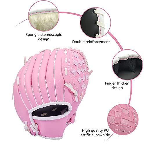 Yoasonek Baseball Glove, Softball Mitt,Catcher's Glove, Comfortable Baseball Mitt And Baseball Set, For Kids Youth Adults Sports And Contest, Left Hand Glove, Right Hand Throw (12.5 Inch, Pink) #TOP2