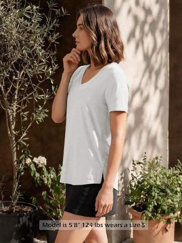 Image of ODODOS Women's Short Sleeve Performance V-Neck Tunic Tops, Ultra Soft odSTRATUM Tech Tee, Side Slit Relaxed T-Shirts