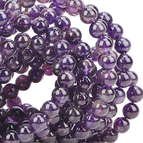 Image of 100Pcs Natural Crystal Beads Stone Gemstone Round Loose Energy Healing Beads with Free Crystal Stretch Cord for Jewelry Making (Amethyst, 6MM)
