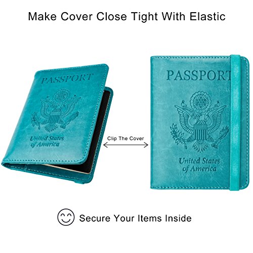 Image of WALNEW Passport Holder for Travel, RFID Passport Cover Wallet for Women Men, PU Leather Passport Book Card Holder Case with Pen, Travelling Essentials for Flying