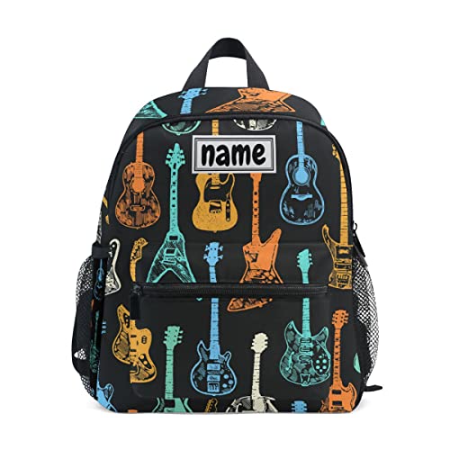 Custom Kid's Name Backpack, Colorful Music Guitars Toddler Backpack Personalized Name Preschool Bookbag for Boys Girls