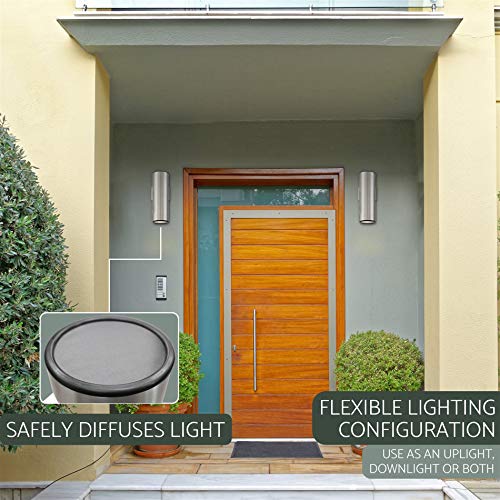 Kira Home Enzo 15" 2-Light Modern Industrial Outdoor Porch Light, Waterproof Metal Cylinder Wall Sconce, For Courtyard, Entryway, Garage, Indoor/Outdoor Use, Brushed Nickel Finish #TOP2