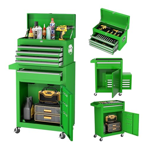 Greenvelly Metal Tool Chest,5-Drawer Rolling Tool Cart with Wheels,2 in ...