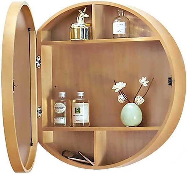 Armoire de salle de bain ronde avec miroir de maquillage mural suspendu et étagères