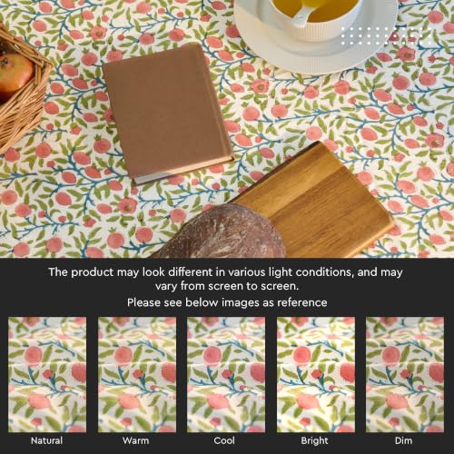 Image of Encasa XO Dining Table Cloth, Jaipuri Block Print Cotton Cover Pink | 60 inch Round | 4 Seater | Handcrafted Floral Pattern | Durable & Easy Care | Indoor & Outdoor Table Protector