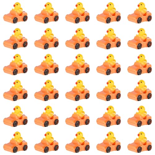 30pcs Miniature Duck Figures, Resin Mini Duck Cute Tiny Ducks in a Car Miniature Garden Decorations Mini Car Ducks for Home Office Decor Festive Gift (Orange)