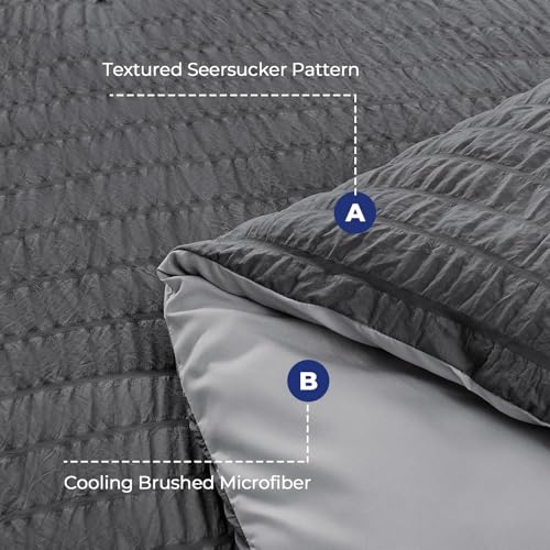Image of HYMOKEGE Dark Grey /Light Grey King Size Comforter Set Seersucker 7 Pieces, All Season Luxury Bed in a Bag for Bedroom, Bedding Set with Comforter, Sheets, Pillowcases & Shams