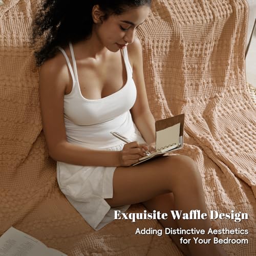 Image of PHF 100% Cotton Waffle Blanket Twin Size for College Dorm, Lightweight Breathable and Soft for Summer, Luxury Aesthetic Waffle Weave Blanket for Bed & Gifts for Women, 66 inchx90 inch, Clay