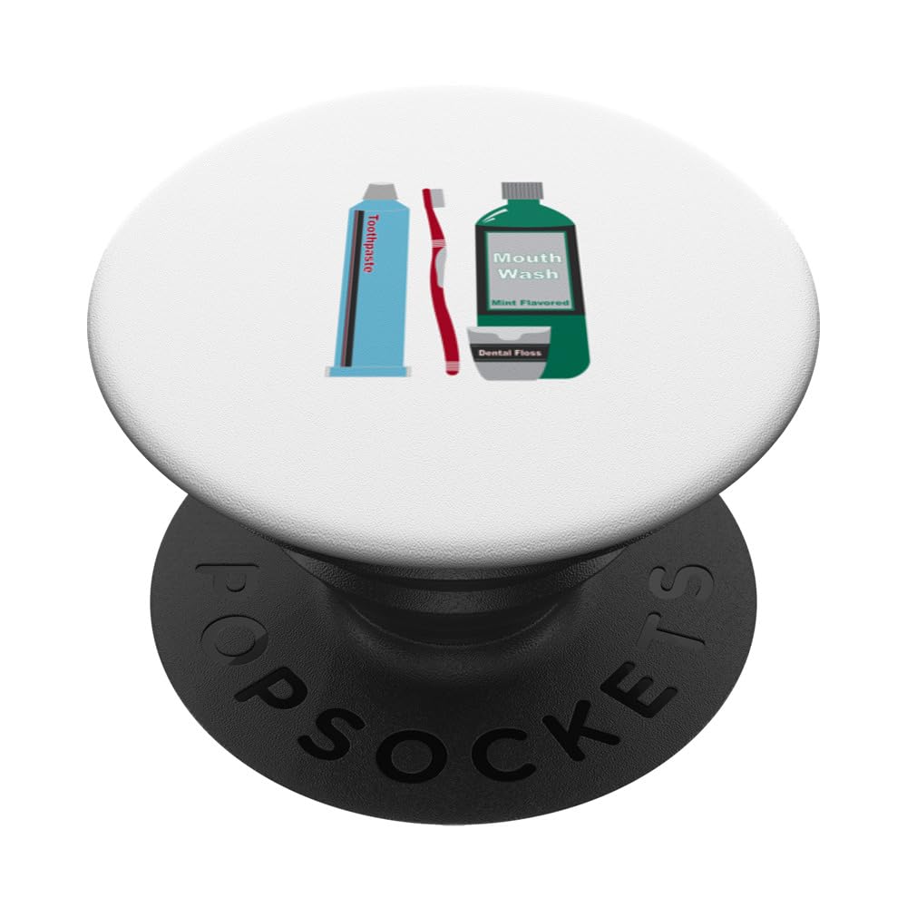Toothbrush Toothpaste Floss Mouthwash PopSockets Swappable PopGrip, Black