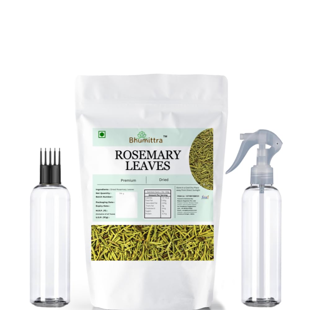 Bhumittra Rosemary Leaves with Free 200ml Trigger Spray bottle & 200ml Applicator bottle | Rosemary for Food, Hair care, Herbal Tea | Rosemary leaves 50 G (B0D6WSDBDY) Amazon Price History, Amazon Price Tracker