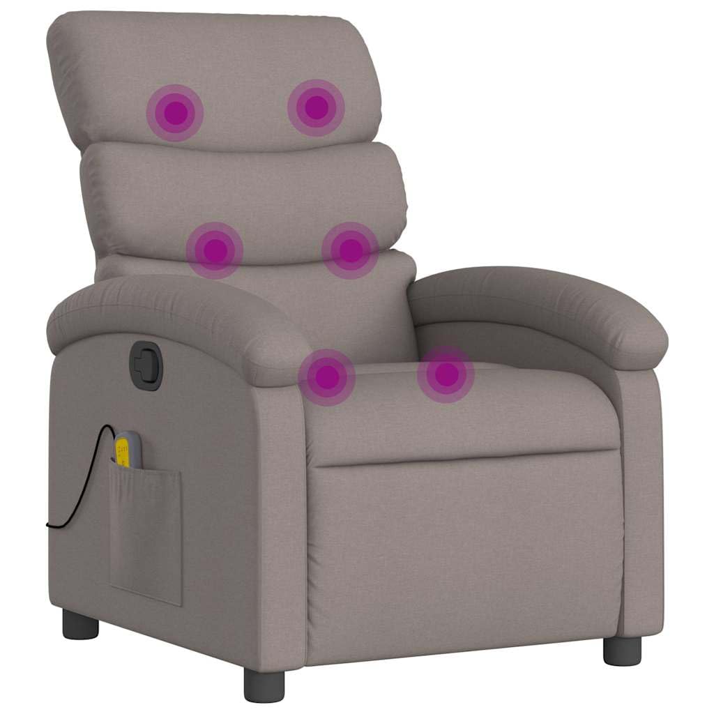 Fauteuil de massage inclinable taupe en tissu avec repose-pied pour salon