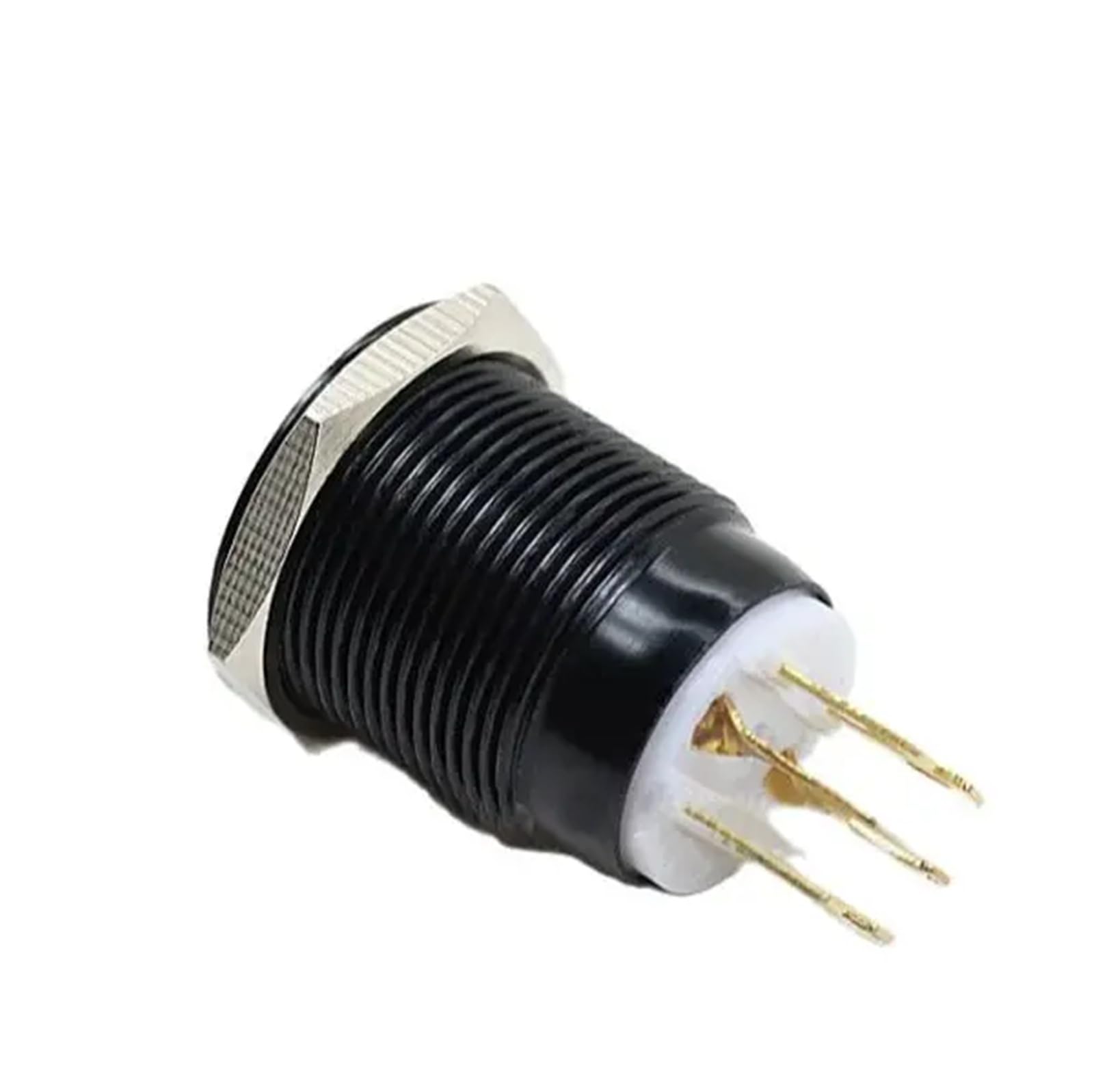 Metalowy pierścieniowy przełącznik przyciskowy, chwilowy, 19 mm, 6 V/12 V, do samochodu, z czarną anodowaną obudową aluminiową (1 sztuka) (napięcie 1,LED 12 V)