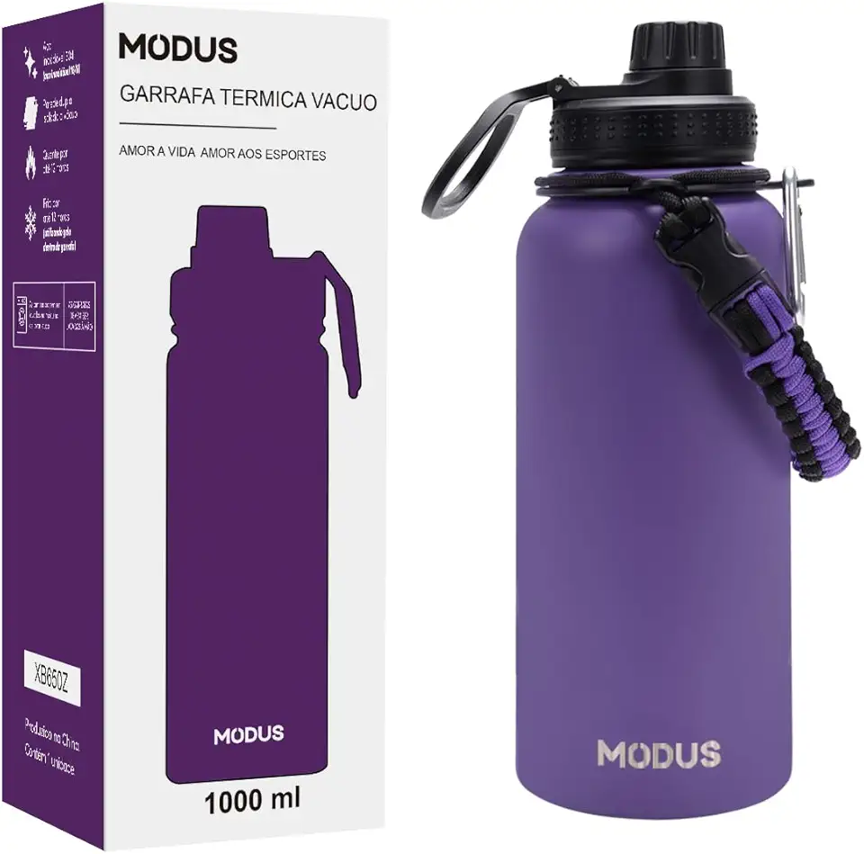 MODUS Garrafa Térmica Esportiva De Aço Inoxidável Com Isolamento A Vácuo De 1000ML (Roxo)