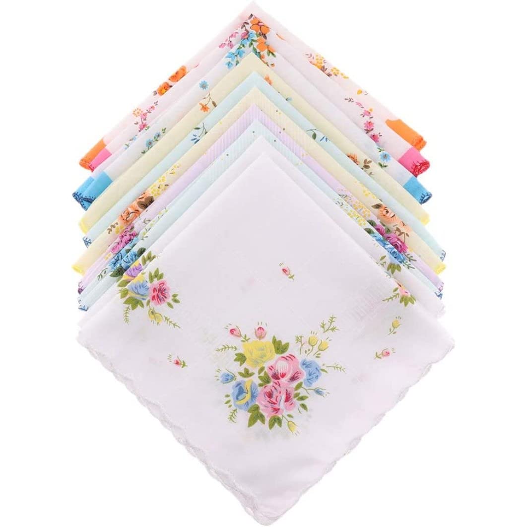 NIDONE 10pcs femme vintage à imprimé floral mouchoir en coton Hanky ​​Ensemble en vrac broderie
