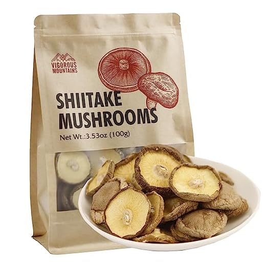 VIGOROUS MOUNTAINS Dried Shiitake Mushrooms for Cooking, Pure Aroma Thin Cap Mushroom without Stem, Rehydrate Quickly, Soft Texture Xiangxin Shiitake, 3.53OZ