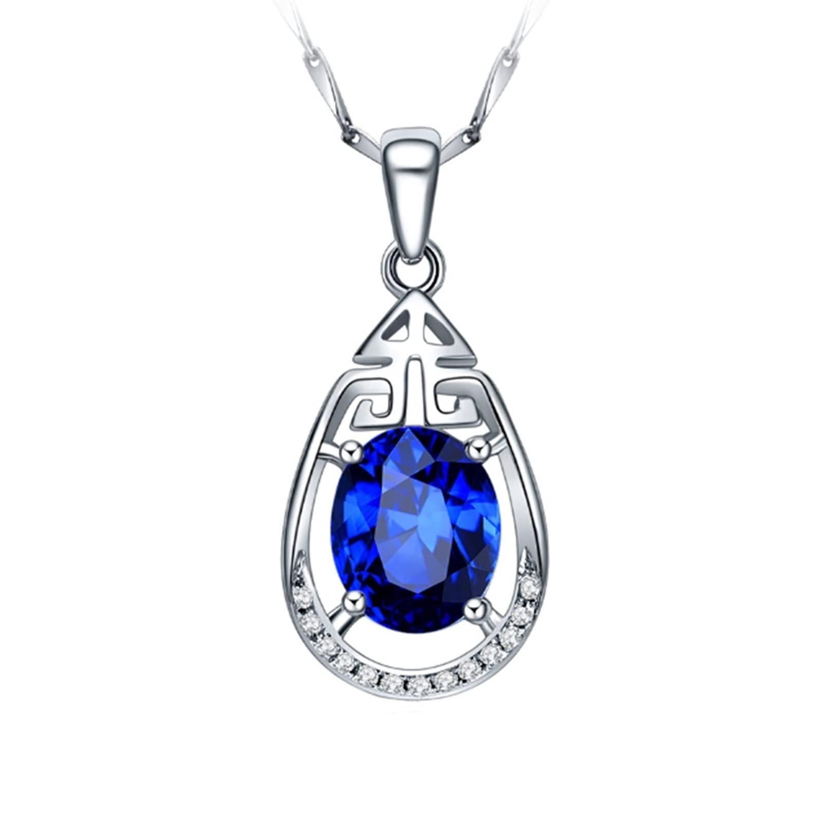 Naszyjnik z tanzanitem dla kobiet, białe złoto naszyjnik dla kobiet z wisiorkiem tanzanit 1,5 ct i sztuczny diament, regulowany łańcuszek 40 cm i przedłużka 5 cm