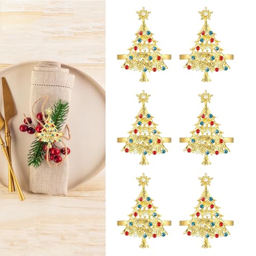 Dmnnlp 6 Stück Serviettenringe Gold für Weihnachten - Weihnachtsbaum...