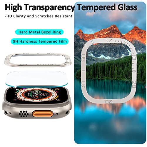 Ninki Bezel Styling Compatible With Apple Watch Ultra 49Mm Metal Bezel Ring & Tempered Glass,Anti Scratch Screen Adhesive Frame Protector Ring Dial Cover Case For Apple Watch Ultra 49Mm Titanium Color #TOP4
