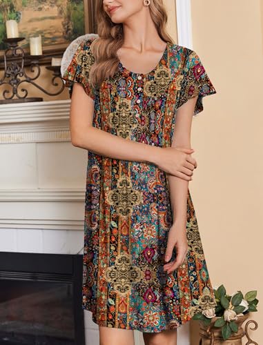 Image of Ekouaer House Dress for Women with Pockets Short Sleeve Moo Moos Plus Size Nightgowns Floral Print Mumu Dresses