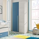 Habitdesign Armario Juvenil 2 Puertas, Color Blanco Alpes y Azul, Medidas: 90 cm (Largo) x 200 cm (Alto) x 52 cm (Fondo)