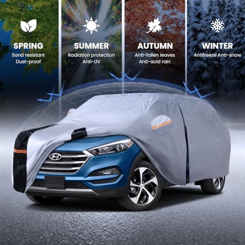 Image of Multi-Layer Car Cover Custom Fit for Hyundai Tucson (ix35)(2015-2026), 100% Waterproof All Weather for Automobiles, Gift with Towel, Heavy Duty Car Covers for Rain Sun UV Protection with Door Zipper