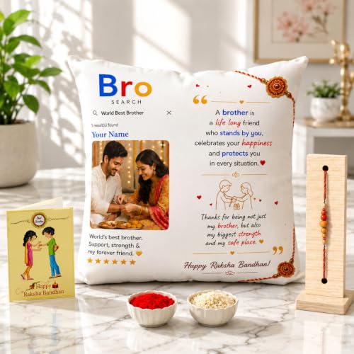 Image of Personalized Photo Pillow 12x12 Inch Cushion with Cover & Filler - Custom Gift for Birthday, Anniversary, Couple, Girlfriend, Boyfriend, Husband, Wife, Friends. (RakhiPilow-06)