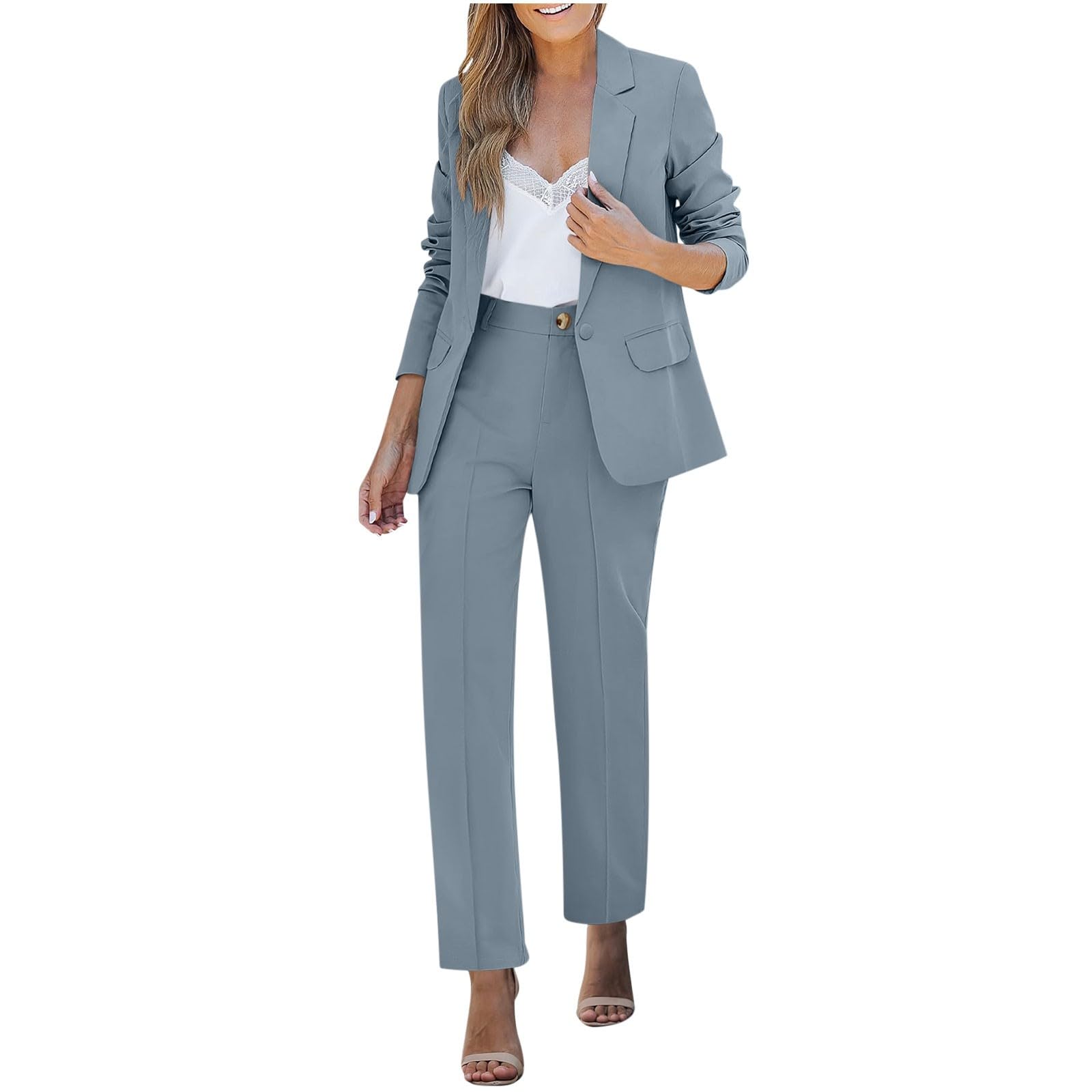 Womens Two Piece Sets Pants Suits Dressy Business Casual Professional Blazer and Straight Leg Pant Work Office Outfits