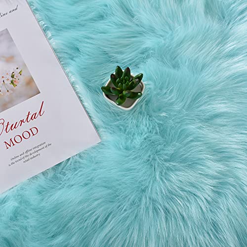 Latepis Blue Rugs for Bedroom Washable 3x5 Faux Sheepskin Fur Rug Fluffy Shaggy Rugs for Teen Room Décor Dorm Boho Bedroom Rug, Rectangle