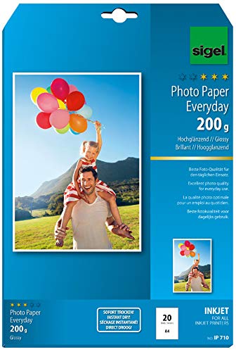 SIGEL Inkjetpapier Photo Paper Everyday, A4, 200 g/m², weiß, hochglänzend (100 Blatt), Sie erhalten 1 Packung á 100 Blatt