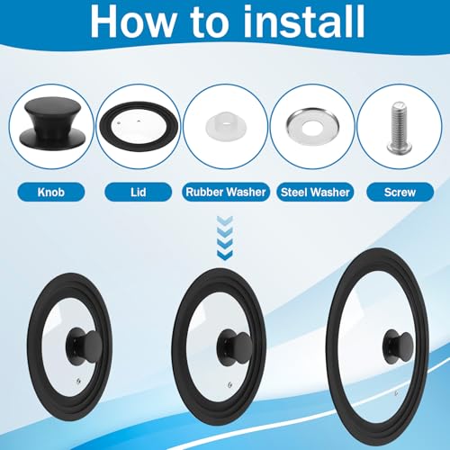 Ptwola 3PCS Universal Pot Lids for Pans and Skillets, Tempered Glass Replacement Cast Iron Frying Pan Cover with Heat Resistant Silicone Rim, Fits All 6\" to 12\" Diameter Cookware