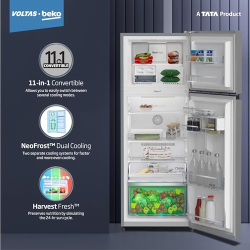 Image of Voltas Beko 'A Tata Product' 268 L 3 Star Frost Free Pro Smart Inverter compressor Double door Refrigerator (2023 Model, RFF315C /WPV501RXID, Brushed Silver, 11 in 1 Convertible, with HARVEST FRESH).