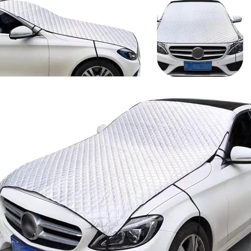 lekiliky Half Car Cover, Thickened Engine Hood Protector for Sun Dust Leaves Debris Snow, All-season Heat Insulation & Scratchproof Vehicle Body Protector with Cotton Liner, for Most Cars SUVs