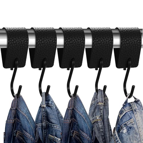 6 Pcs Crochets en S de Suspension, Crochet S avec Boucle en Cuir, Crochet en S en Cuir, Crochet Cuisine, Crochets pour Vêtements Tasses Manteaux Cuisine Bain Chambre Jardin Bureau Camping(Noirs)