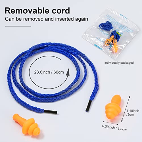 200 Pairs Ear Plugs Reusable Silicone Earplugs With Cord Sleeping Individually Wrapped Ear Plugs Hearing Protection Noise Cancelling Earplugs For Work Construction Shooting Sports (Blue, Orange) #TOP2