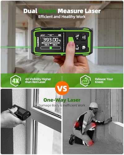 Image of Huepar Dual Laser Measuring Tool, Fathers Day Dad Gifts, 393Ft Green-Beam Bilateral Digital Laser Distance Measure 6-Unit Ft /In /M, Rechargeable Laser Measurement Tool-Backlit LCD Display, Angle Sensor