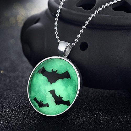Pmtier Halloween Flying Black Bats Glow In The Dark Necklace Silver Plated Charm #TOP2