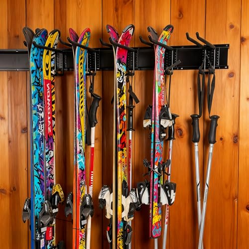xozeooeu 32-Inch Wall Mounted Ski Rack, Holds 10 Pairs of
