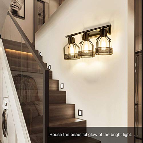Gladfresit Industrial Bathroom Vanity Light Plug In 3 Lights Retro Cage Wall Sconce With Cord Metal Shade Vintage Wall Lights Fixtures For Indoor Home Dressing Table Mirror Cabinet (Bulb Not Included) #TOP5