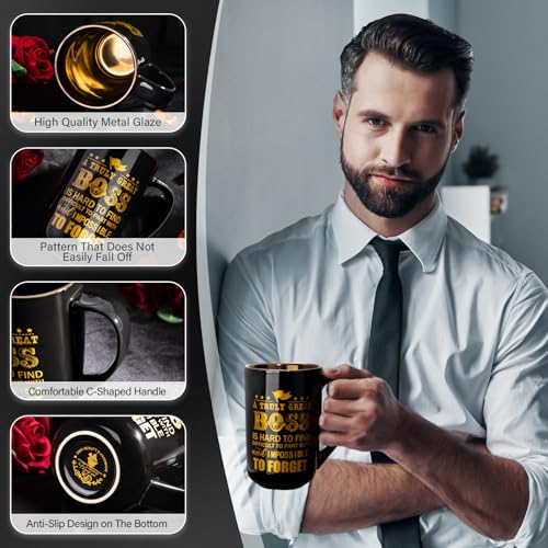 Doublewhale Boss Gifts - Best Boss Day Gifts for Men - Office Appreciation Gift for Manager Leader Mentor Birthday Christmas, Large 18 Oz Metal Glaze Ceramic Mug with Lid Spoon Card Gift Box