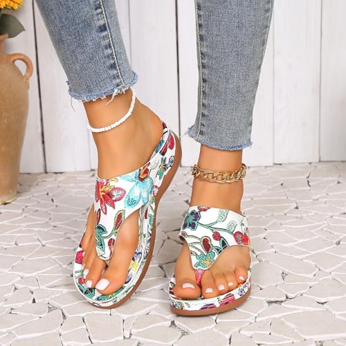 Orthopedic Sandals for Women 2025 Wide Width Comfort Orthotic Flip Flops with Arch Support Wedges Womens Walking Thong Flip Flops Slip on Beach Sandals