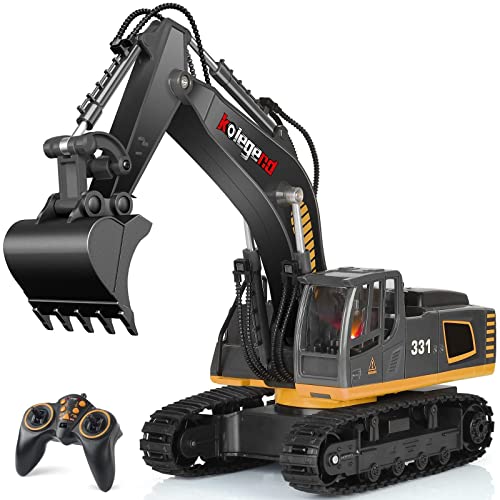 kolegend Remote Control Excavator Toy Truck, 1/18 Scale RC Toys Hydraulic Excavator Construction Vehicles for Boys Girls Kids RC Tractor with Lights Rechargeable Battery