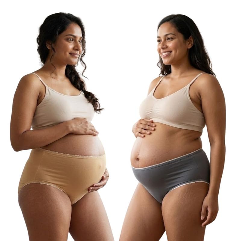 Maternity Panty for Women | High Waist Over Belly Pregnancy Underwear | Soft Stretch Cotton Briefs Pack of 2 (Multicolor)-image-35