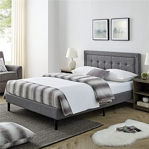Image of Decoro Mornington 2.0 Upholstered Platform Bed | Headboard and Metal Frame with Wood Slat Support, Grey, Queen Size