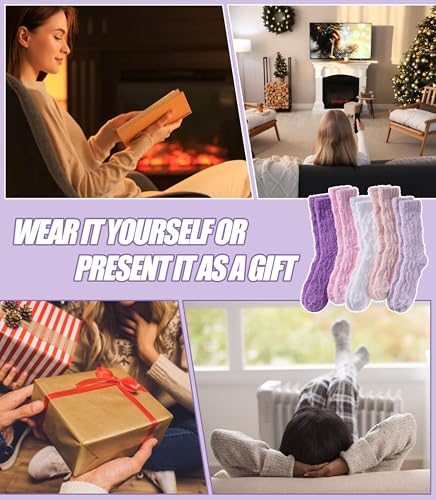 Image of Womens Fuzzy Socks Cozy Fluffy Slipper Soft Winter Warm Home Sleeping Christmas Socks