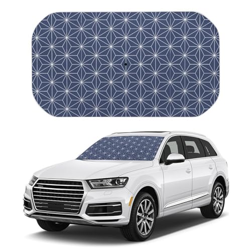 車用サンシェード 和柄 青 麻の葉模様 傘型 折りたた式 遮光 遮熱 紫外線遮蔽おしゃれ 取り付け簡単 収納便利