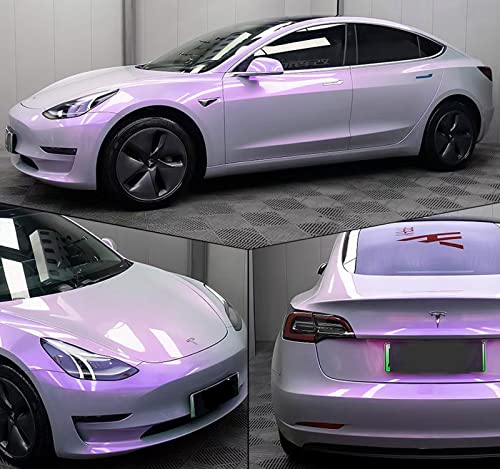 image for ASENDIWAY Chameleon Vinyl Wrap Glossy Grey to Charm Purple Car Wrap Ro