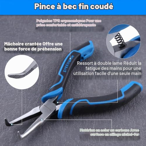 SPEEDWOX Pince à bec pointu 45° coudée, mâchoire dentelée pour bijoux – vue 6