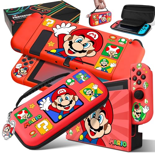 Carrying Case Compatible with Nintendo Switch, Protector Joy-Con Case & Dock Cover & Travel Bag Case & Keychain 7 in 1 Accessories Kit Set Switch Carry Cases for Boys Girls Kids – Red Hand